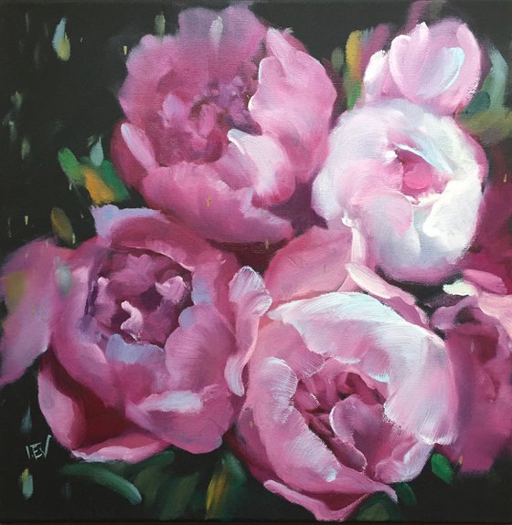 Original oil painting peonies bouquet