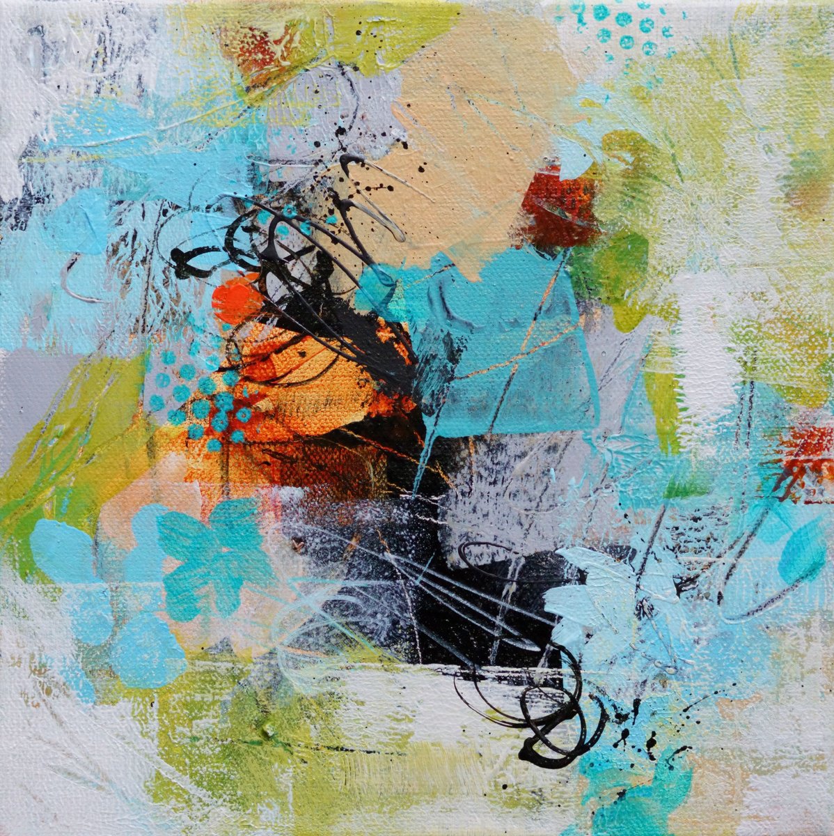 Abstract Acrylic Painting By Vera Hoi, 9 X 9", "Abstract 11", Original Artwork