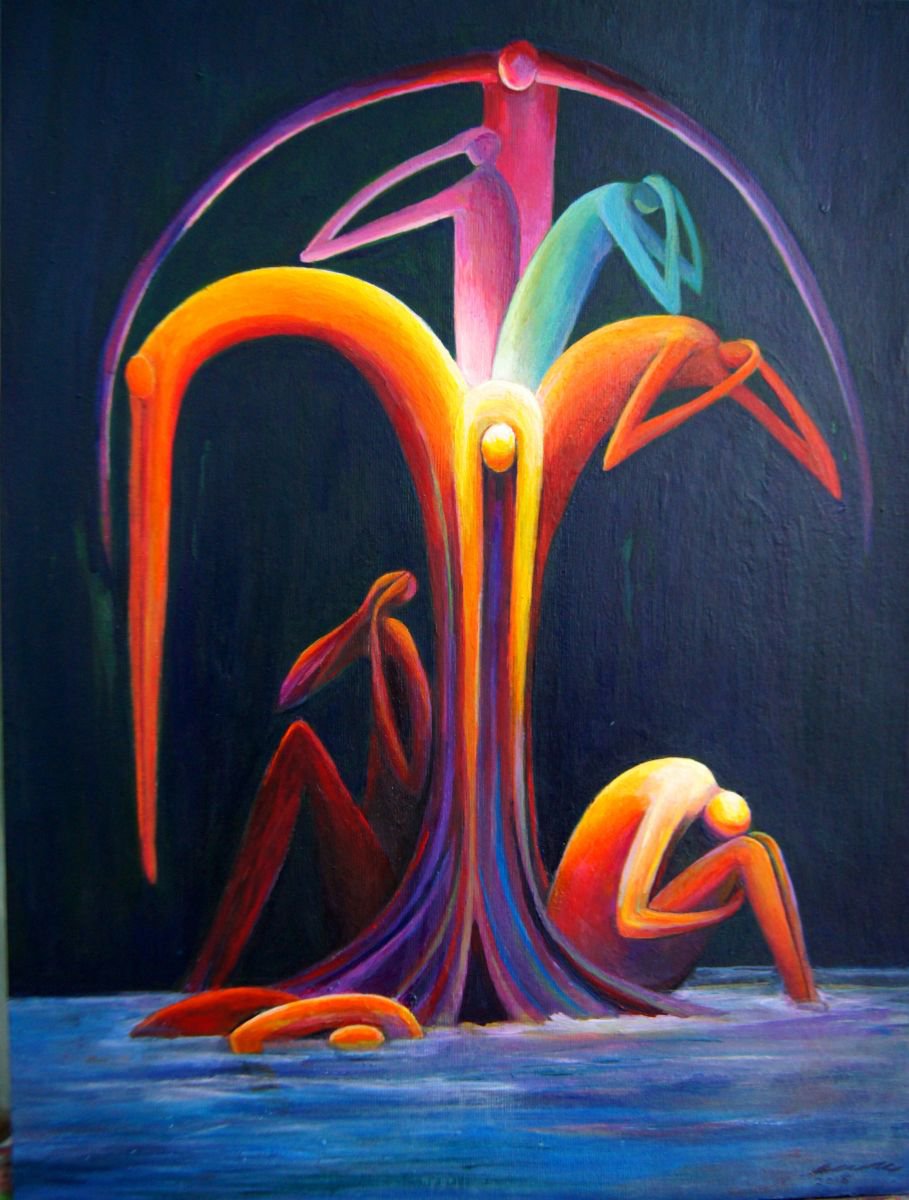 Expressive Portrait Acrylic Painting By Karen Wilcox, 12 X 16", Tree Of Sorrow, Original Artwork