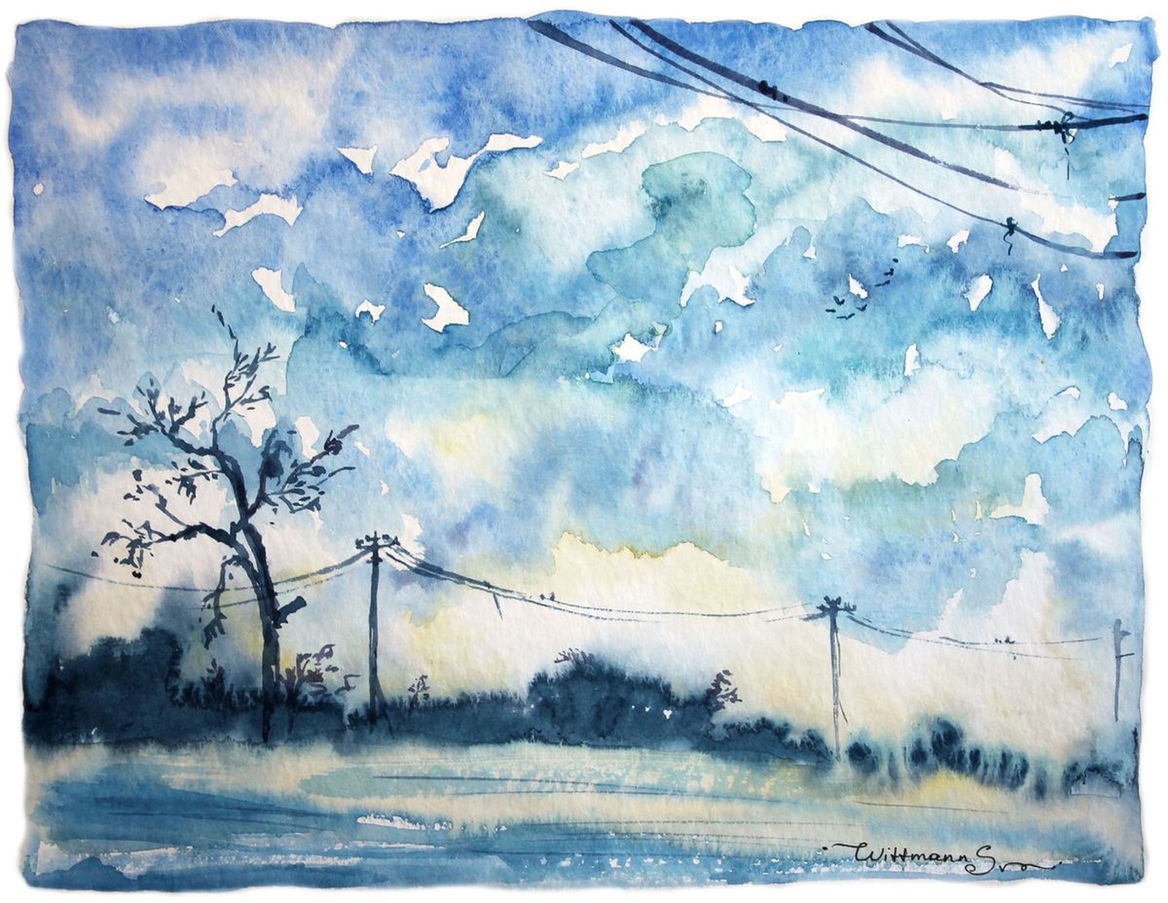 Winter Road Aquarelle Artwork Blue Sky And Nat Artfinder