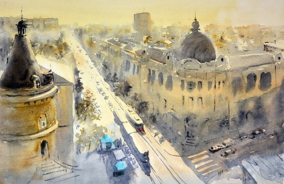 Sunce nad SKC-om Beograd, 53x35cm 2020