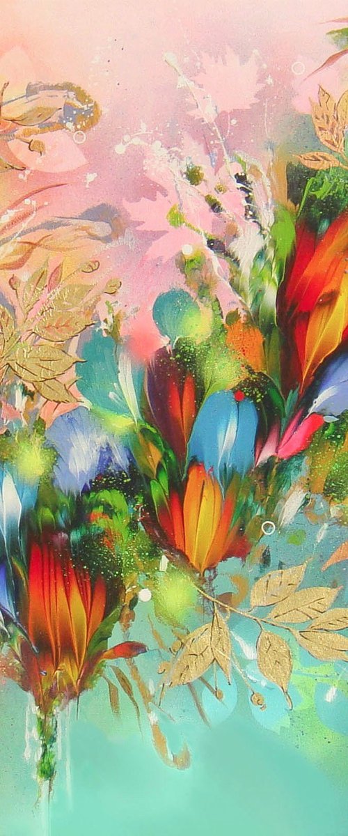 39.4” Summer Flower Melodies Large Painting by Irini Karpikioti