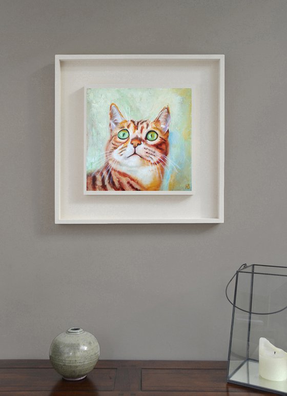 Cute Cat Portrait Artwork Cat Oil Painting Funny Pet Wall Art Kitten Art