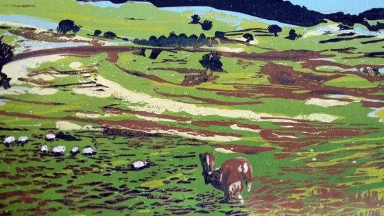 Up hill and down dale (framed and ready to hang - Yorkshire landscape linocut)