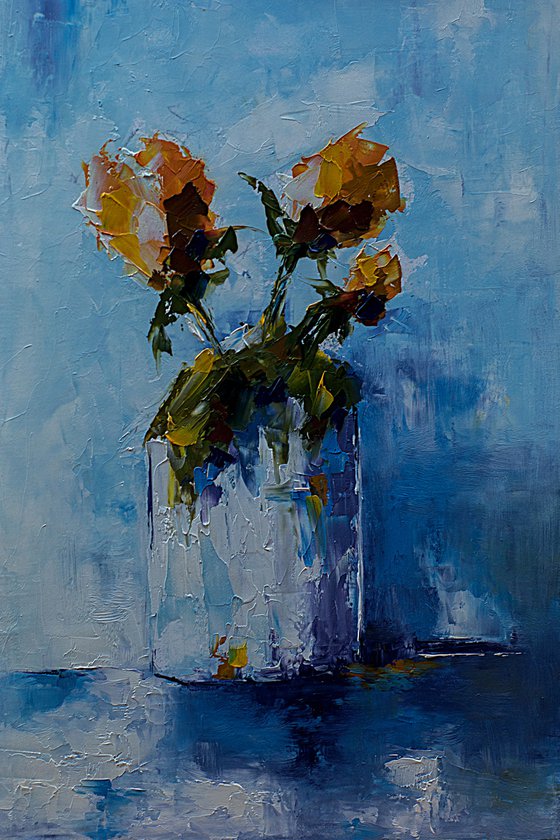 Modern still life painting. Flowers in vase