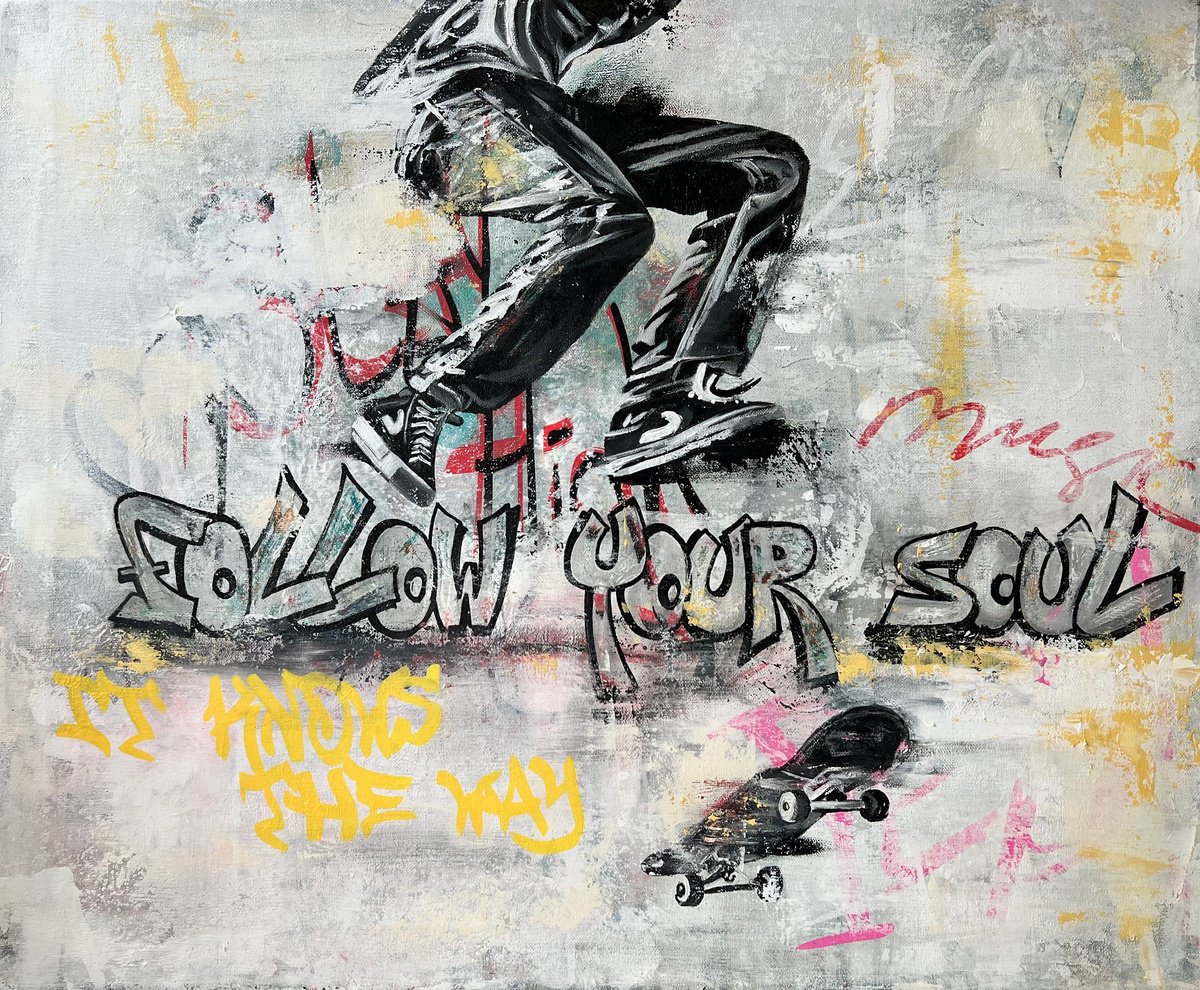 Urban And Pop Portrait Acrylic Painting By Olesya Izmaylova, 26 X 21", Follow Your Soul, Original Artwork