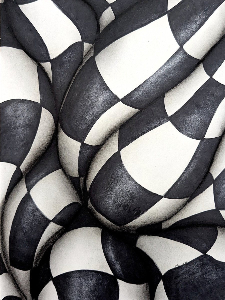 Geometric Abstract Charcoal Drawing By Massimo Castronuovo, 12 X 17", Sensual, Original Artwork