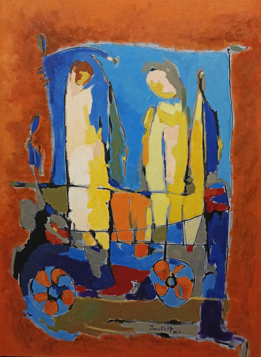 Abstract Portrait Oil Painting By Artyom Basenci, 24 X 31, Angelic Path, Original Artwork