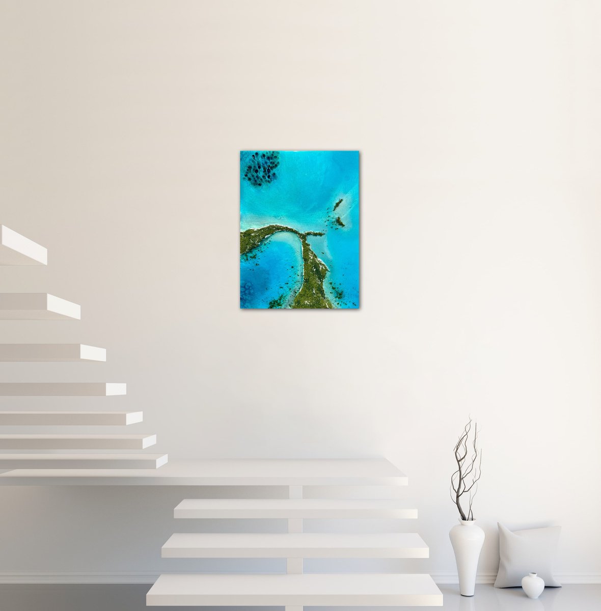 Photorealistic Landscape Acrylic Painting By Ana Hefco, 18 X 24, Flying Over The Bahamas #1, Original Artwork