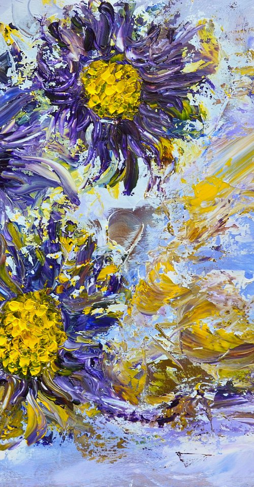 Angel's sky with a touch of Van Gogh ABSTRACT FLOWERS IMPRESSIONISTIC READY TO HANG FREE SHIPPING by Isabelle Vobmann