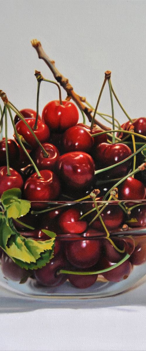 Still life with cherries II , Original oil on canvas painting by Valeri Tsvetkov