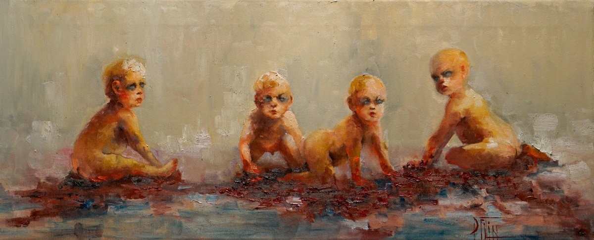 Impressionistic Portrait Oil Painting By Pavel Filin, 33 X 14", Sandbox, Original Artwork