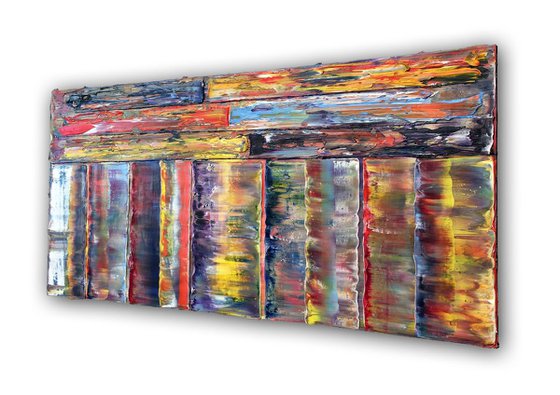 "All Structures Are Unstable" - Original Highly Textured PMS Abstract Oil Painting On Canvas - 36" x 18"