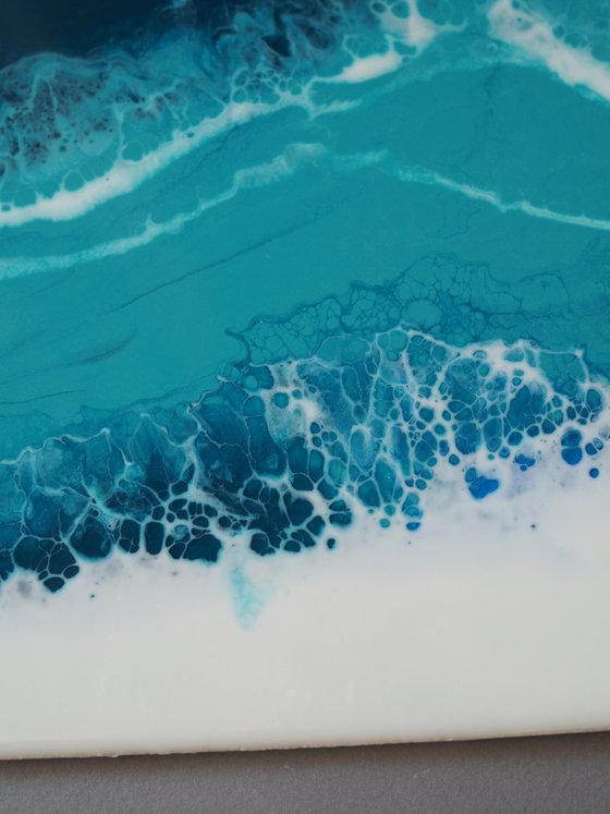 Ocean - original seascape resin artwork on board, turquoise waves, realistic foam