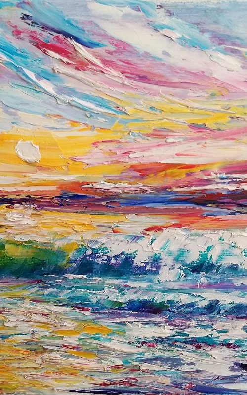 Seascape Sunset and sea wave by Oksana Fedorova