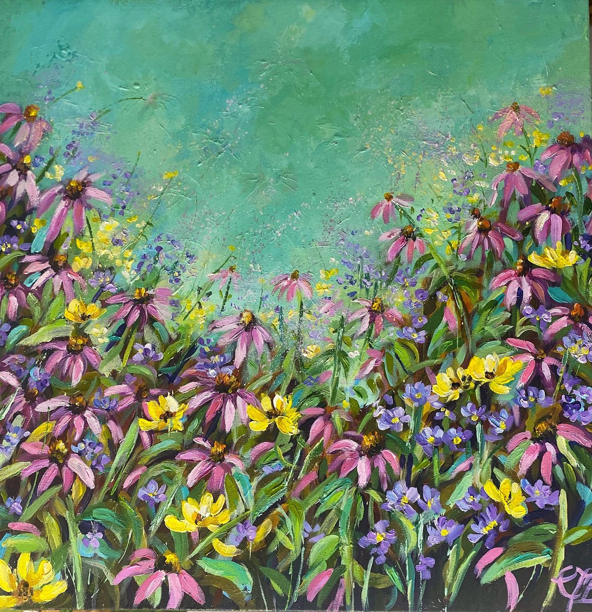 Impressionistic Botanical Acrylic Painting By Colette Baumback, 24 X 24, Summer Garden 2, Original Artwork