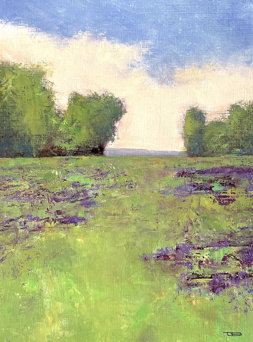 Lavender Field 221015, tree and flower field impressionist landscape painting by Don Bishop