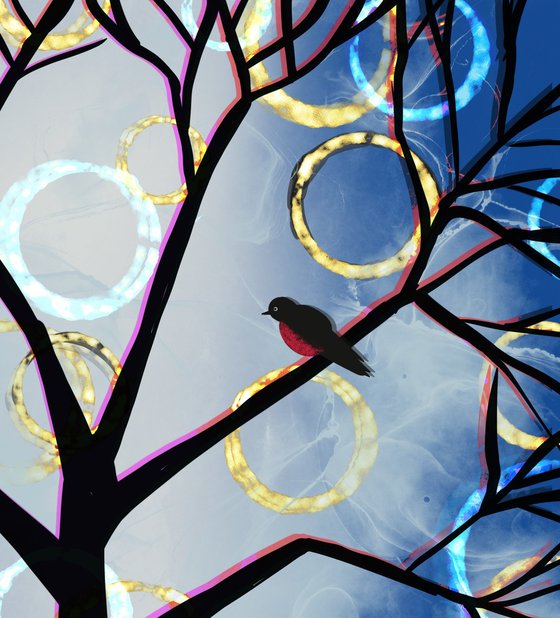 Birds of a Summer , cute lovebird tree artwork winter blue alt edition