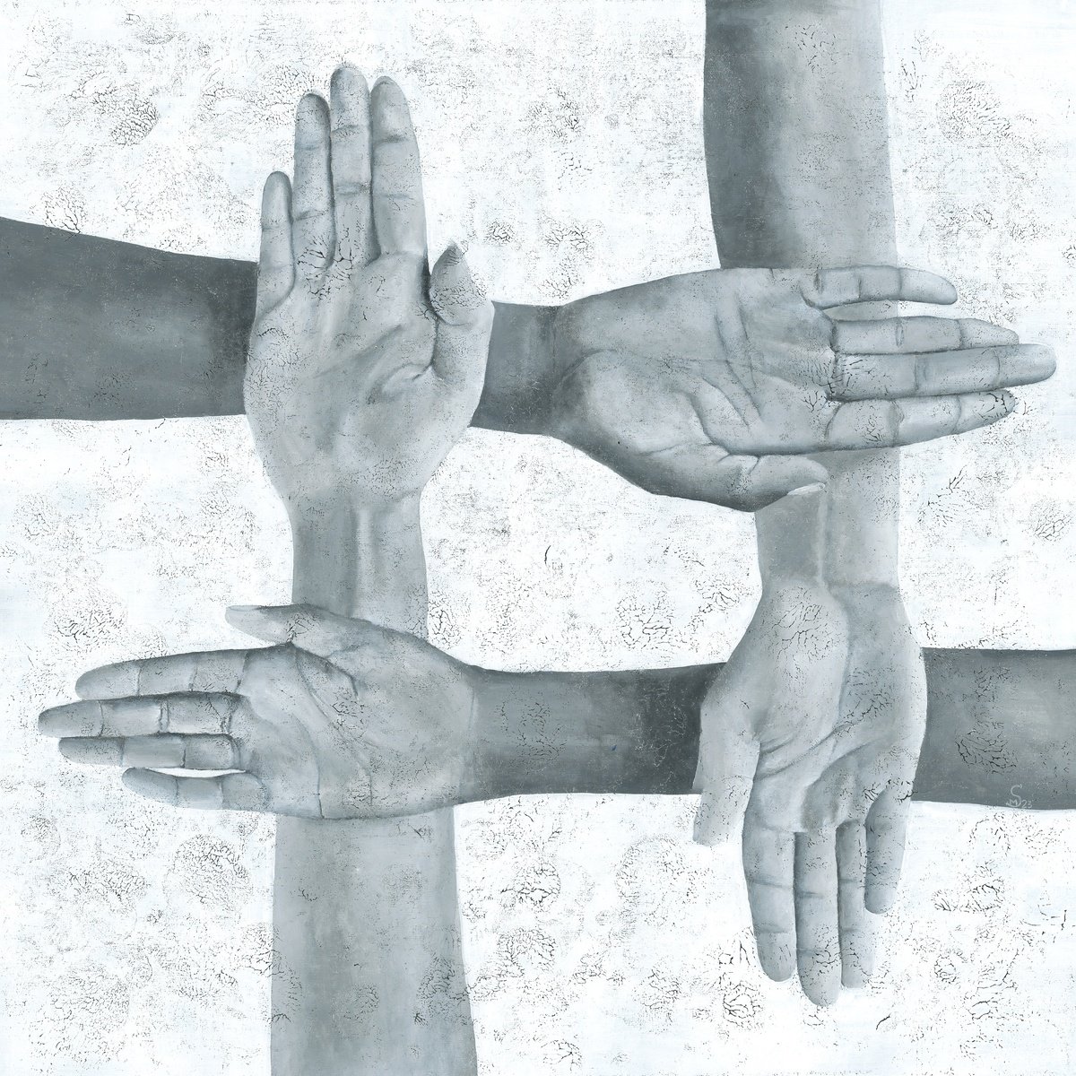 Expressive Portrait Acrylic Painting By Margarita Stepanova, 31 X 31", The Cracked World, Original Artwork