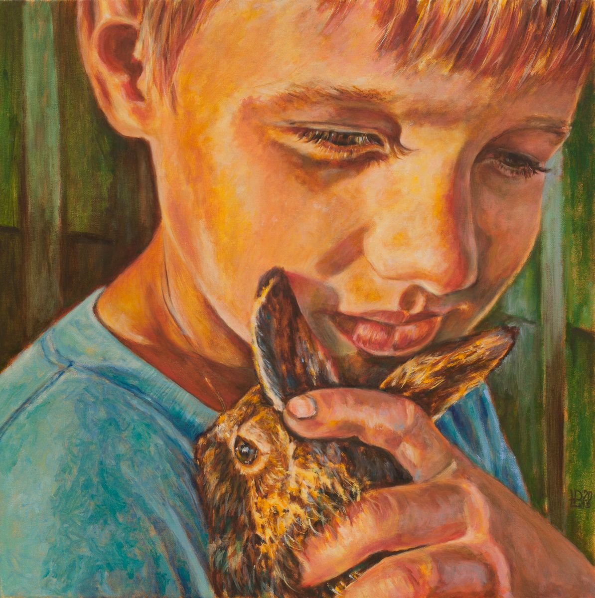 Expressive Portrait Oil Painting By Liudmila Pisliakova, 16 X 16", Sunny Bunny, Original Artwork