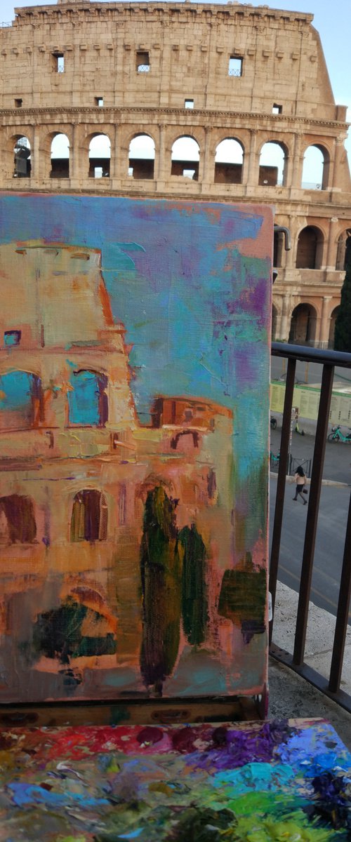 Roman Holiday Series . Colosseum .Original plein air oil painting . by Helen Shukina