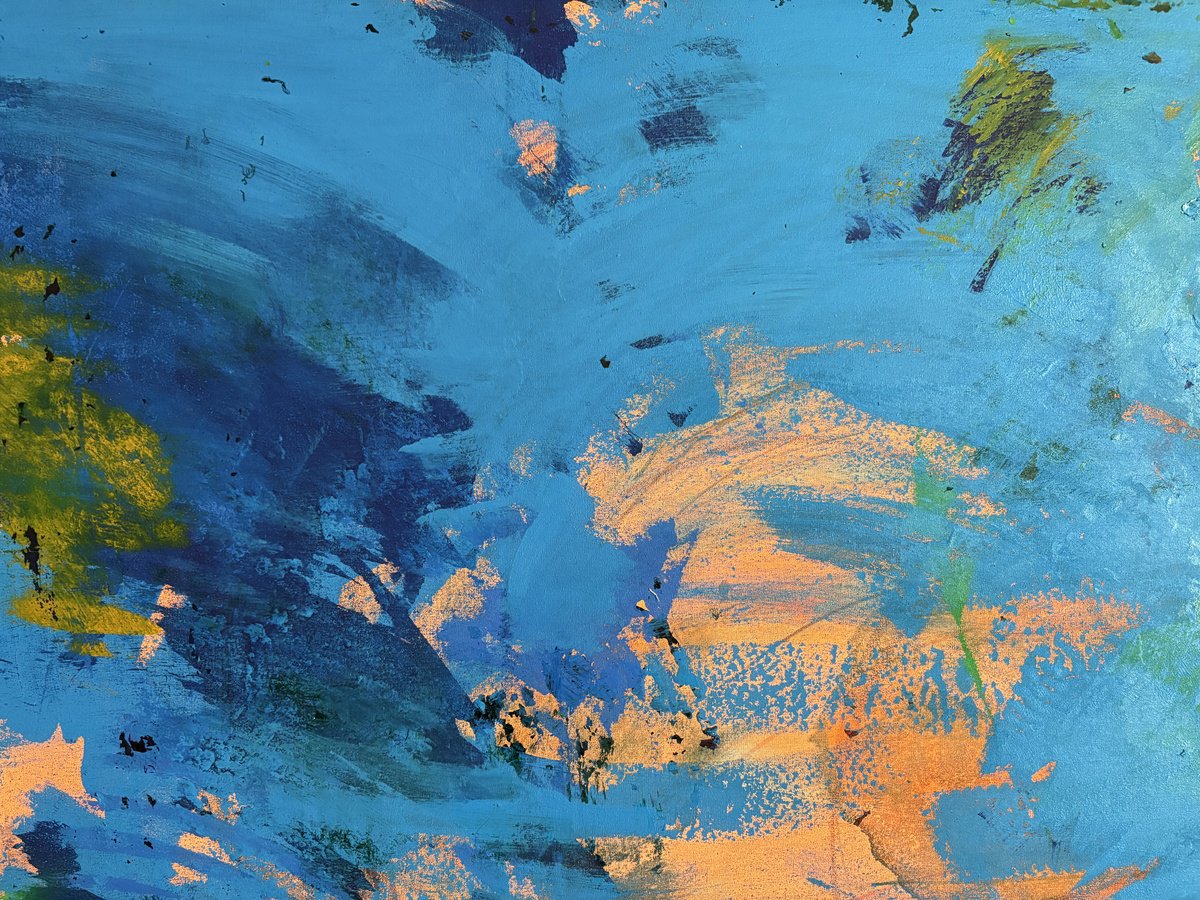 Abstract Portrait Painting By Gela Mikava, 44 X 51, Blue Abstract, Original Artwork