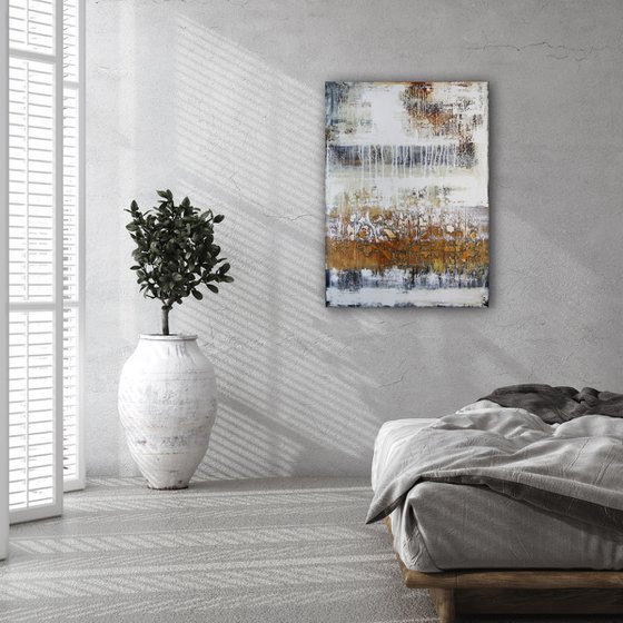 MILK & HONEY - ABSTRACT ACRYLIC PAINTING TEXTURED * WHITE * OCHRE