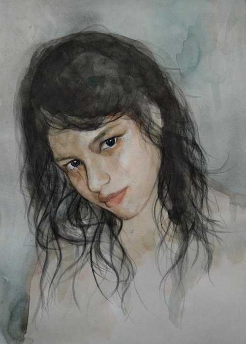 Watercolor portrait - Camila (28x40cm, watercolor, paper) by Kamsar Ohanyan