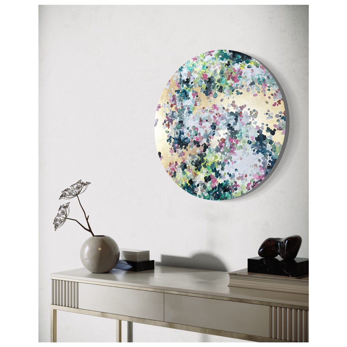 Abstract Botanical Oil Painting By Maria Esmar, 20 X 20", Under The Sun, Original Artwork