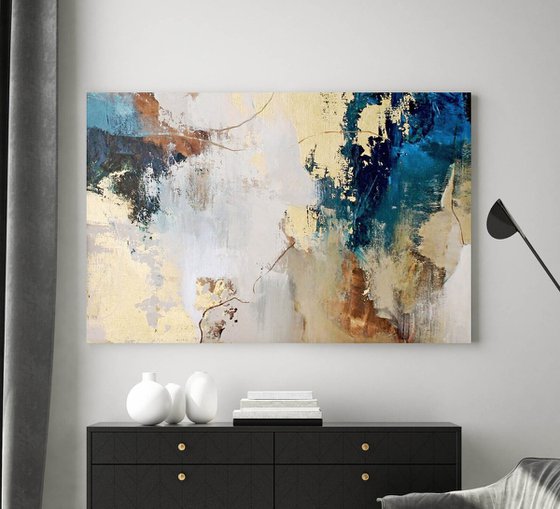 "Avalanche 2" Abstract blue gold acrylic art