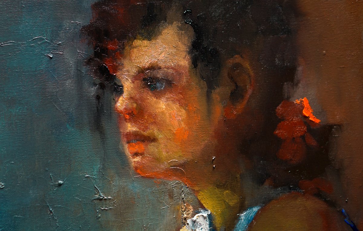 Impressionistic Portrait Oil Painting By Pavel Filin, 29 X 24", Girl And The Sea, Original Artwork