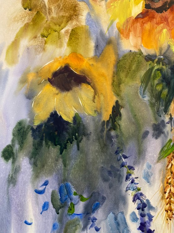 Watercolor “Still life. Flowers of Sun” perfect gift