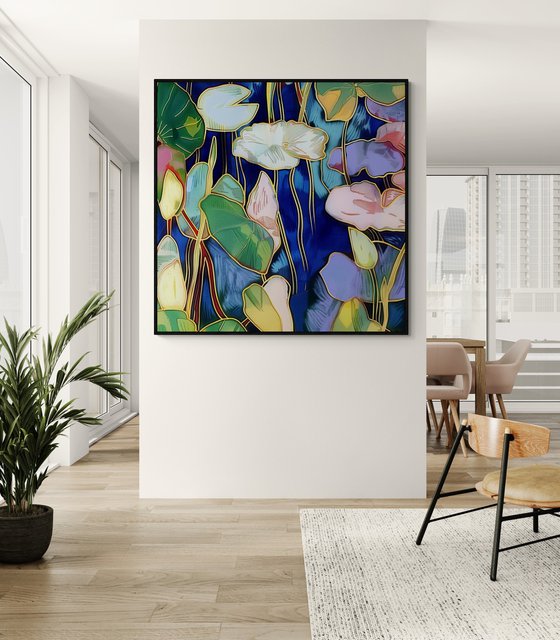 Water Lilies in Midnight Blue #1