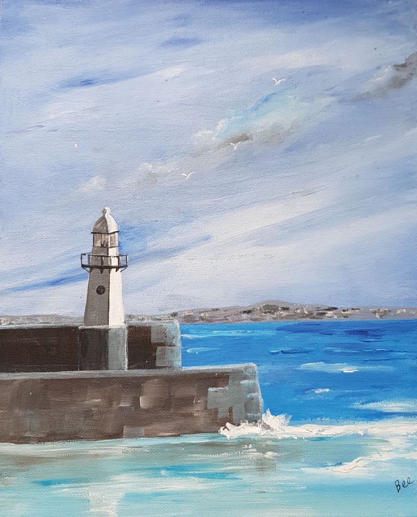 St Ives Lighthouse Acrylic Painting By Bee Inch Artfinder