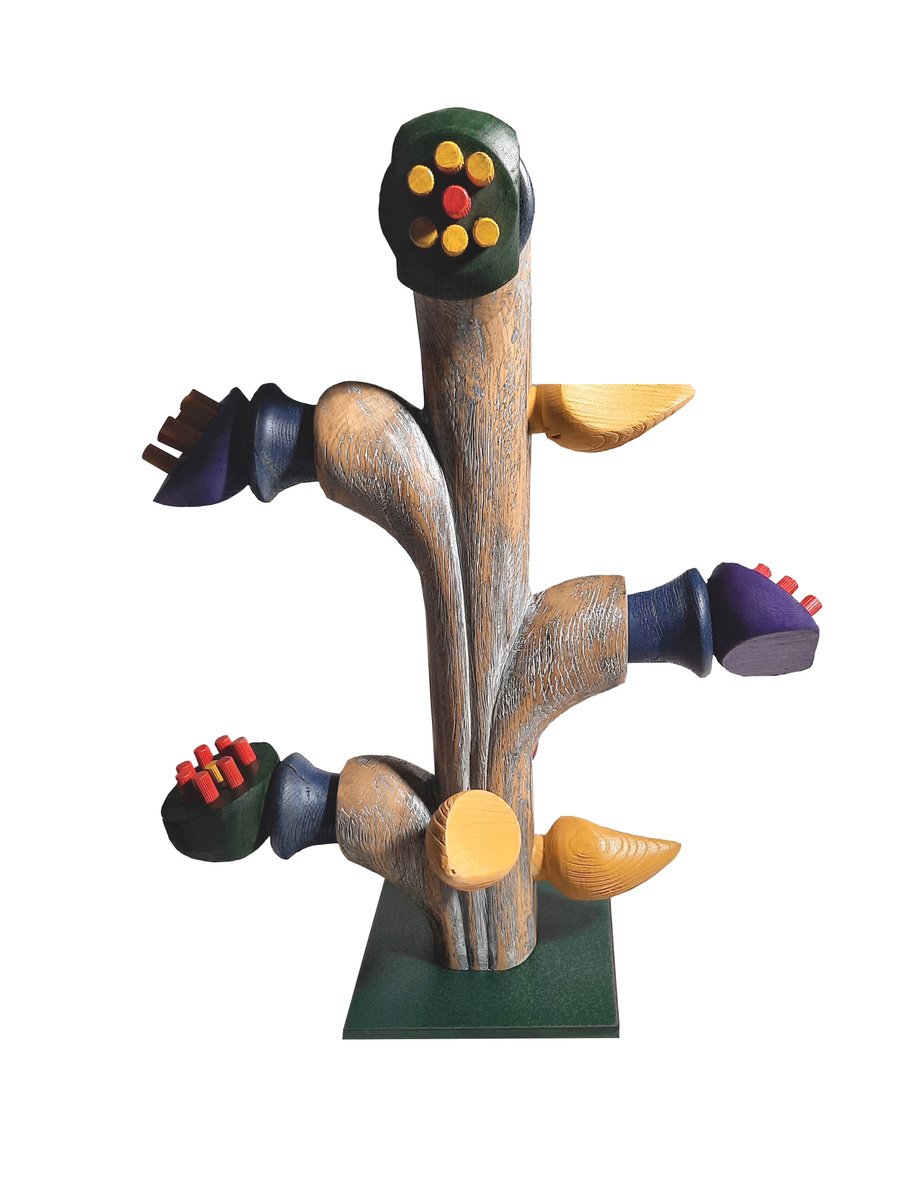 Urban And Pop Botanical Wood Sculpture By George Troyanov, 13 X 20, Flowers Of Eden, Original Artwork