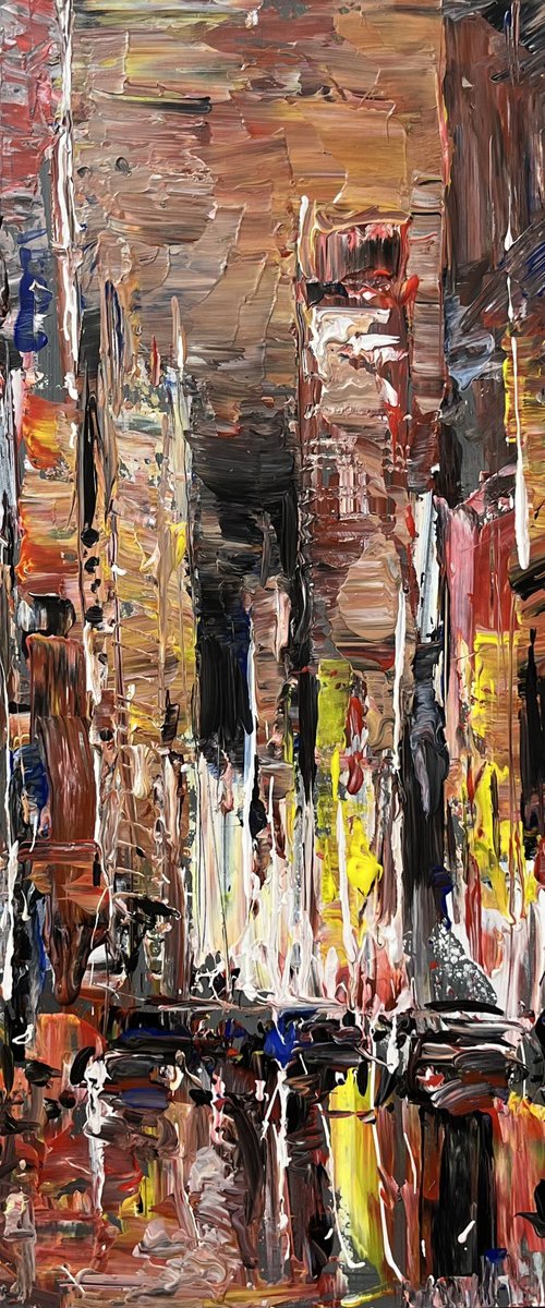 CITY LIGHTS 3, abstract impressionist painting 55x65cm by Altin Furxhi
