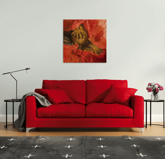 33.5" Red Poppy, Floral Art