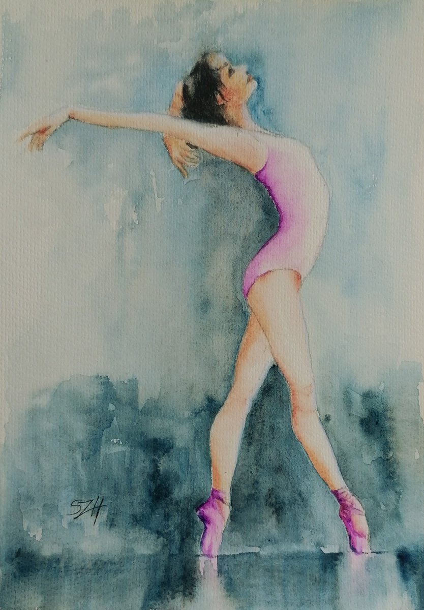 Impressionistic Animal Watercolour By Susana Z. Harris, 7 X 11", Ballet Dancer 251, Original Artwork