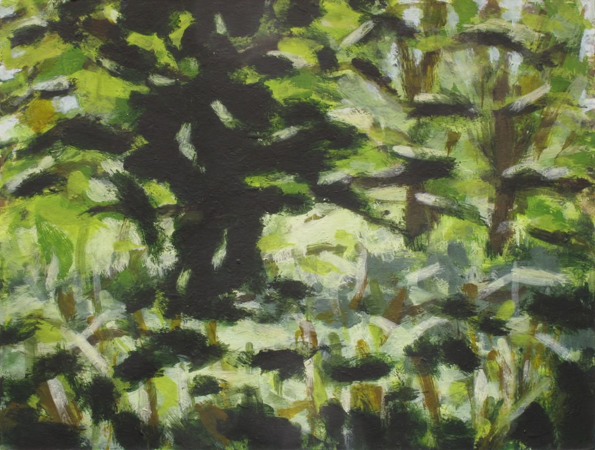 Impressionistic Landscape Acrylic Painting By Hugo Lines, 15 X 13, Trees Along The River Exe 5, Original Artwork