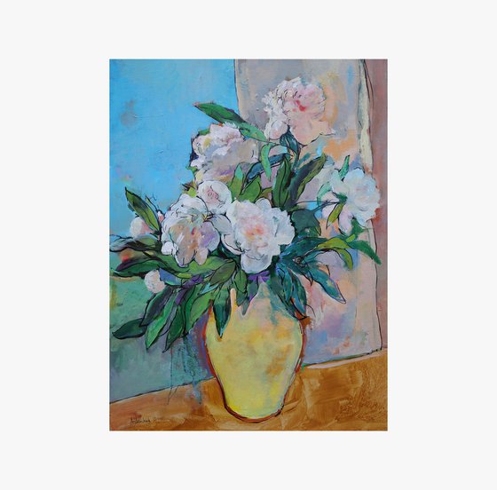 Peonies in the yellow jug