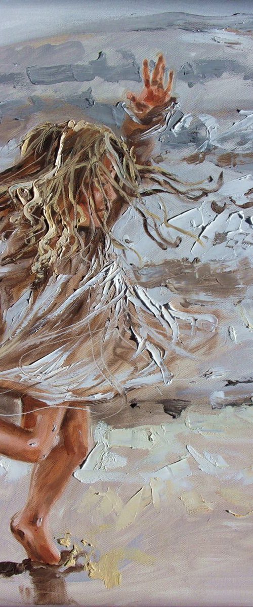 " GOOD NEWS  " SEA original painting palette knife GIFT ANGEL MODERN URBAN ART OFFICE ART DECOR HOME DECOR GIFT IDEA by Monika Luniak