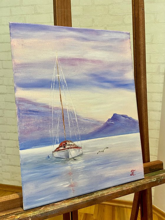 Sailboat and purple sunrise