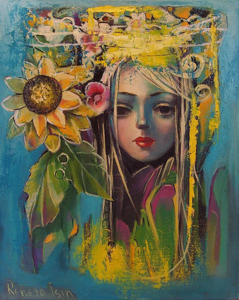 Surrealistic Portrait Oil Painting By Reneta Isin, 16 X 20", " Nymph ", Original Artwork