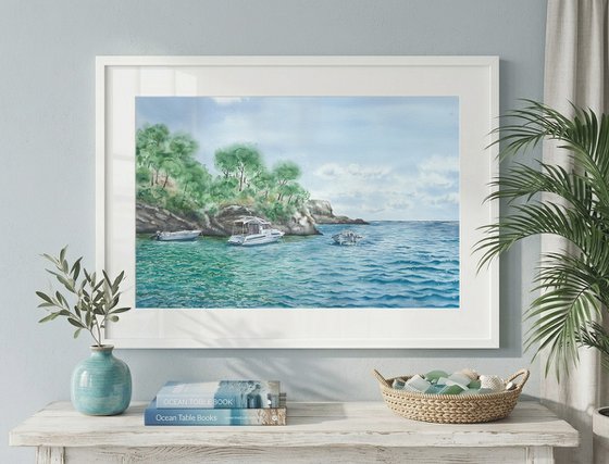 Cala, Mallorka. Watercolor original painting.
