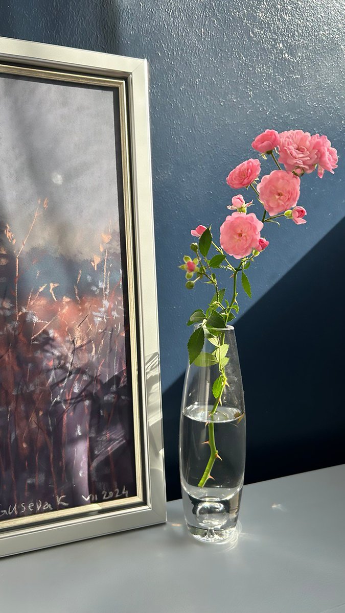 Impressionistic Landscape Pastel Drawing By Kateryna Guseva, 7 X 17", Twilight, Original Artwork