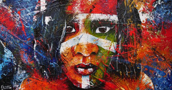 Stripe 190cm x 100cm Aboriginal Warrior Textured Abstract Realism Art