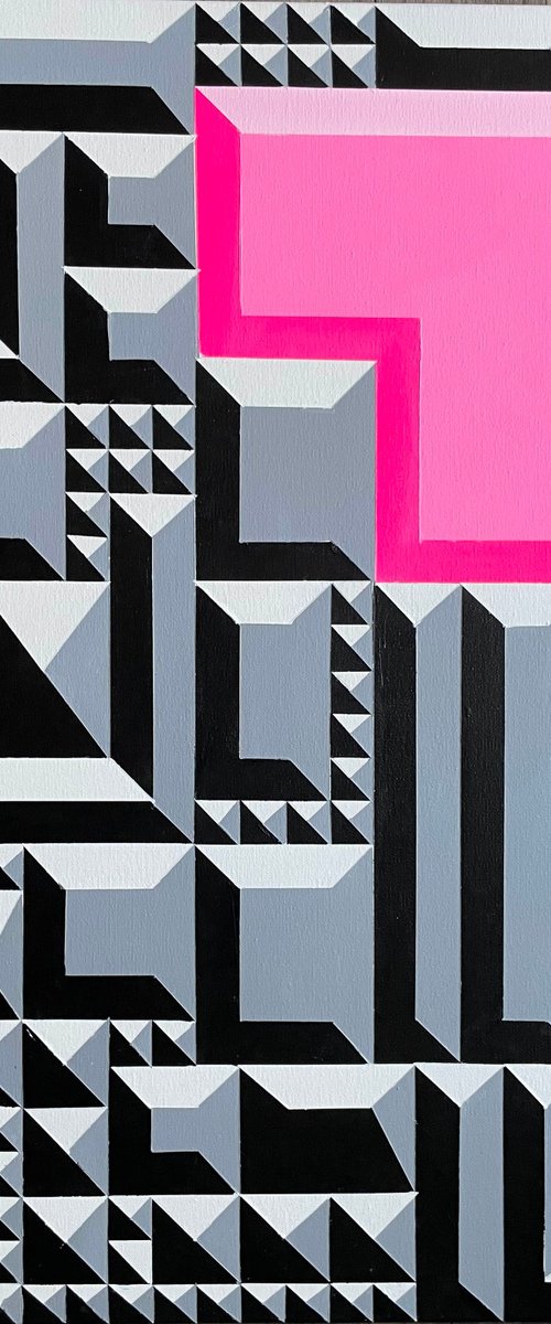 Pink Amidst Monochrome Geometry by Dominic Joyce