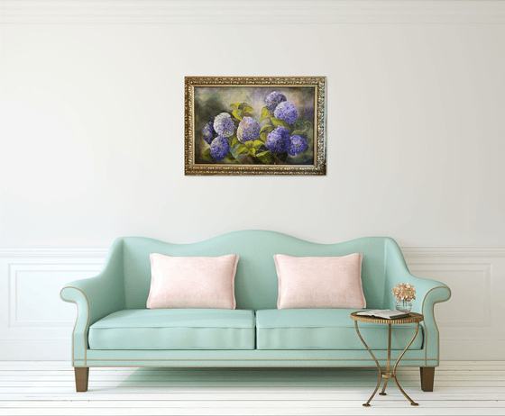 Purple Hydrangeas Original Oil Painting gorgeous Silver Frame 24x36
