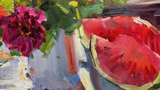 Watermelon with red flowers