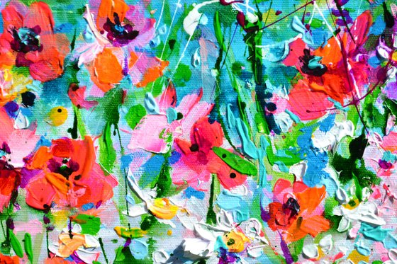 Wild Flowers and Poppies on the Seaside Cliff